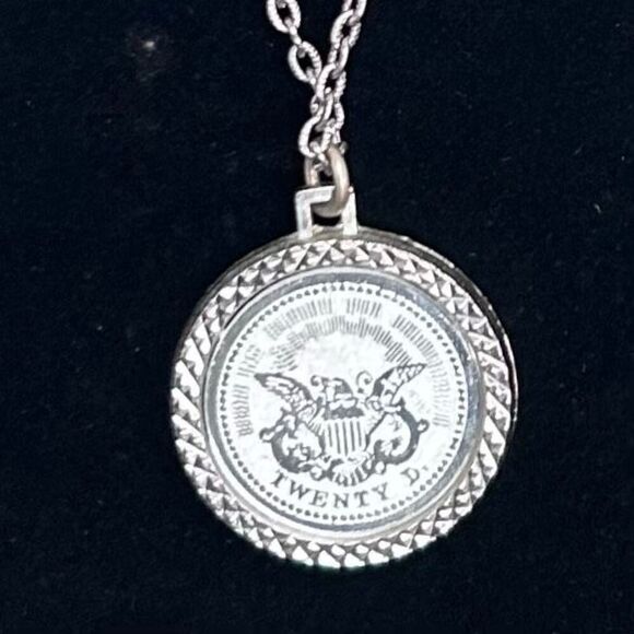 Vintage 1776 Twenty D Replica Coin Pendant Necklace Silver-tone Cable Chain - Picture 4 of 6